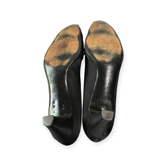 Vintage 60s Roger Vivier Black Satin Evening Pumps with Rhinestone Buckles - Picture 8 of 14